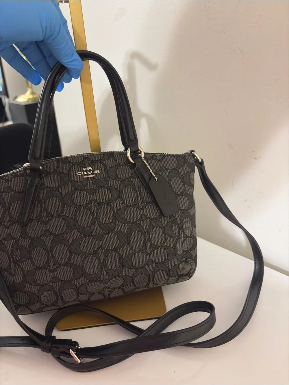 Coach Lesley Gray/Black Signature Satchel